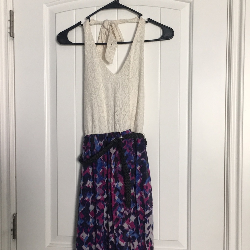 Purple, black and blue dress